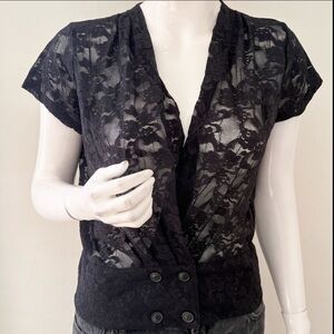 Vintage Y2K Deadstock Old Forever 21 XXI Black Lace Layering Top Double Buttons